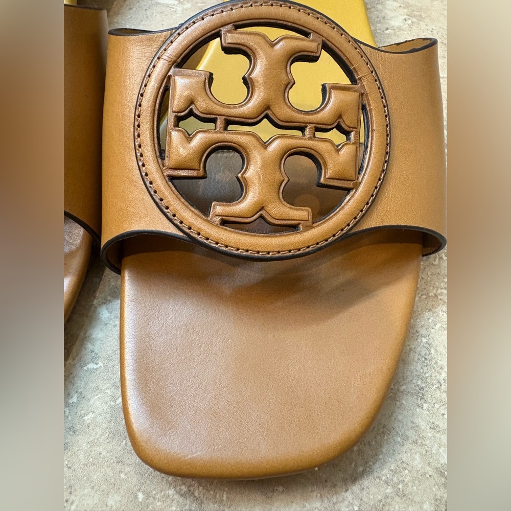 Tory Burch Bombe Miller Slide Sandals Brown Leather Size 9 - Picture 3 of 12